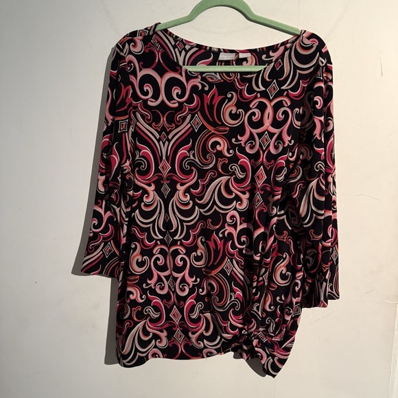 Chico's Tops - Chicos Travelers Size 3/16 Top Slinky Stretchy Travel Resort Tropical 3/4 Sleeve